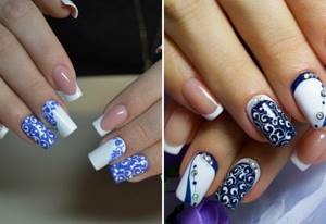 white and blue manicure for wedding