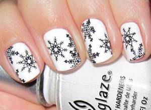 White polish as a background for a manicure with snowflakes