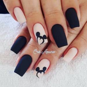 Black and white manicure with Mickey