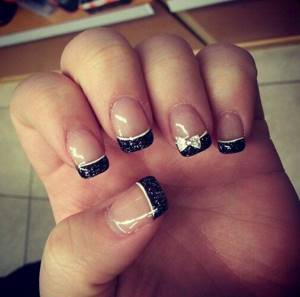 Black and silver French manicure