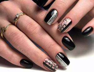 Black manicure for square nails