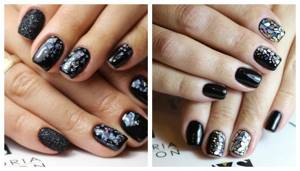 Black manicure with broken glass