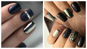 Black manicure with silver (rubbed in)