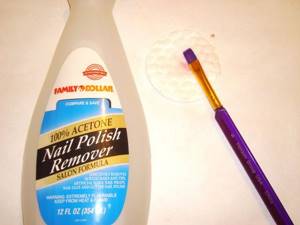 To clean a single brush, use nail polish remover and cotton pads