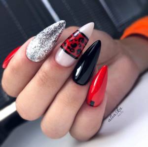 дизайн ногтей леопард красный с черным