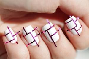 Nail design with ribbon for short and long nails. Photos, ideas with rhinestones, tape. Master class: how to do a manicure with gel polish 