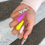 Длинные разноцветные ногти с зеброй