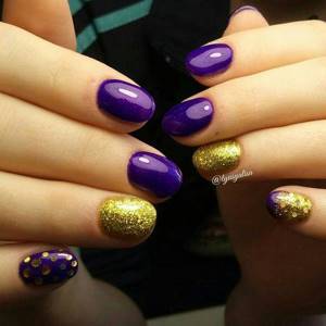 purple manicure with gold