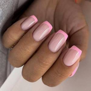 Pink French manicure for square nails.