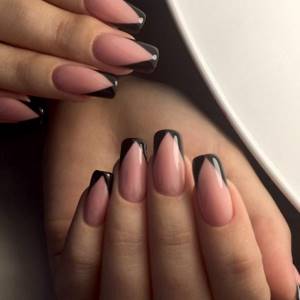 French manicure in black on long square nails.