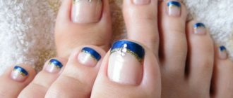 French pedicure with rhinestones