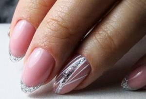French and moon manicure with glitter