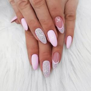 French on almond-shaped nails with design