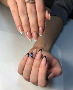 French on almond-shaped nails with design