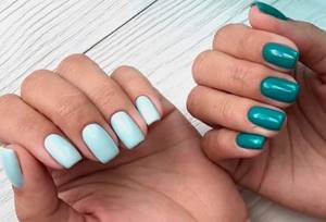Blue manicure different hands
