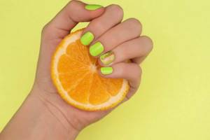 acid green manicure on short nails