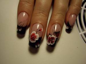 Chinese flowers on square nails
