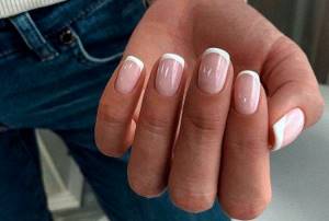 Classic nude French and moon manicure