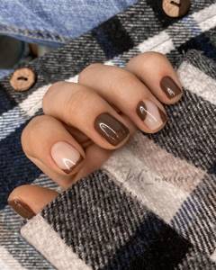 Brown manicure for short nails