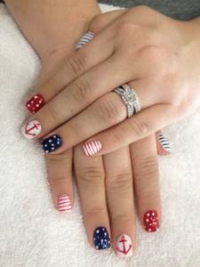 Red-blue manicure with drawings
