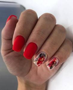 Red manicure 2022 - design trends and new items photo No56