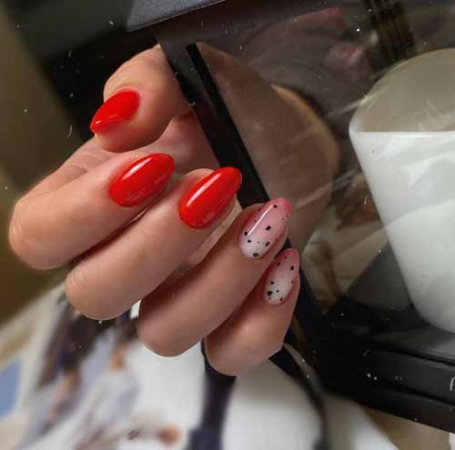 Red manicure with a milky gradient