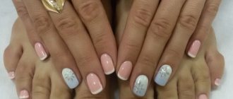 Easy New Year&#39;s manicure and French pedicure, with ombre technique and shiny snowflakes