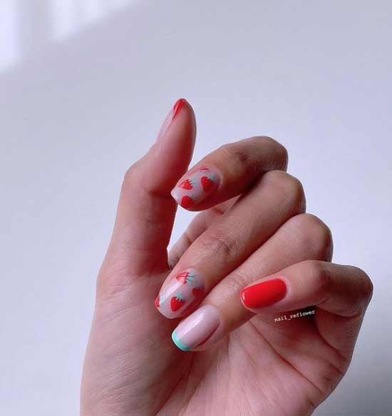 Summer manicure with strawberries