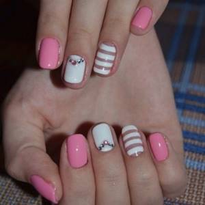 Moon manicure with stripes