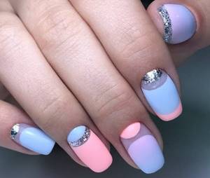 French manicure and lunar design in blue