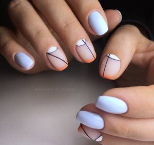 French manicure and lunar design in blue