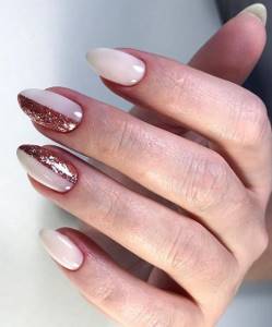 milky manicure with pink