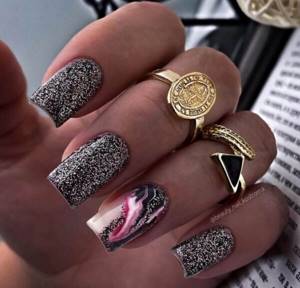 Manicure for long nails with glitter