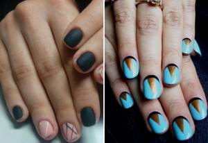 manicure with geometric pattern for short nails