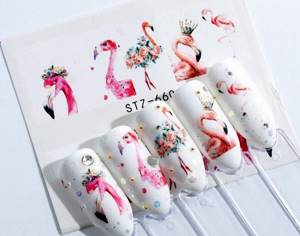 Manicure with flamingo stickers
