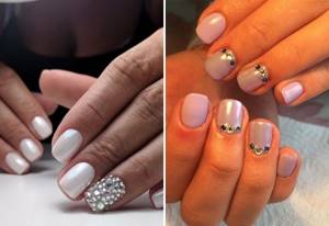 manicure with pearl rub and rhinestones