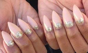Manicure: flesh color with glitter
