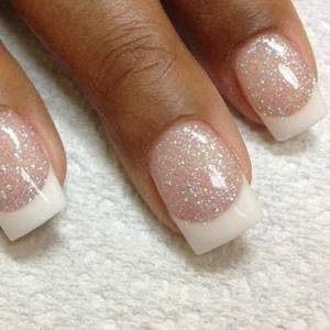 Manicure: flesh color with glitter