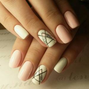 Manicure using geometric technique in palette shades