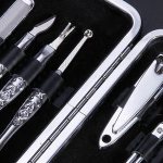 Manicure tools in a case