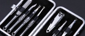 Manicure tools in a case