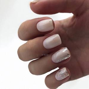 milky manicure with foil