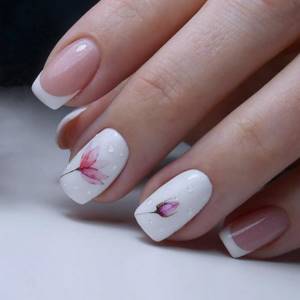 Milky manicure with stickers