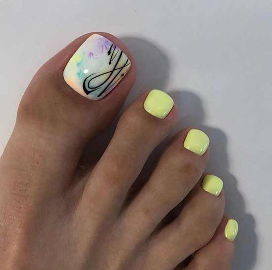 Neon pedicure with a pattern