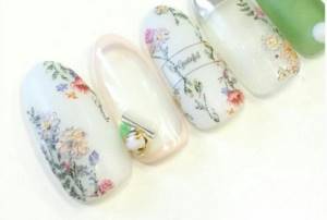New nail design - nails with floral print and stickers