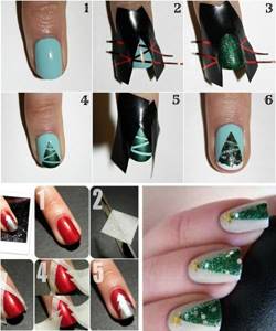 New Year&#39;s manicure Christmas tree with step-by-step photos