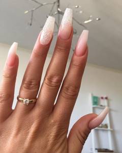 Nude manicure for long square nails