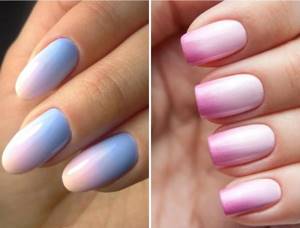 Ombre nails with gel polish. Photos, how to make step by step, video tutorials for beginners 