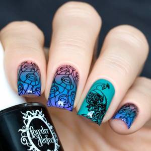 Ombre nails with stamping - photo