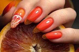 Orange manicure with orange